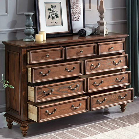 Wooden dresser with 8Pcs Bail Drawer Handles Set Center To Center 3.5 Inch Hole Spacing Bronze Antique Drop Pulls For Desks And Cabinets