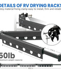 Heavy Duty RV Clothes Drying Rack With Four Telescoping Sections featuring alloy clamps and windproof design, 50lb capacity