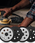 4 Pack 5 Inch Hook And Loop Orbital Sander Pad With 8 Dust Holes And 3 Screw Holes Center 1 Inch Compatible With DeWalt Sander Models DW420 DW421 DW422 DW423 DW426 D26451 DW4388 Replacement Pad