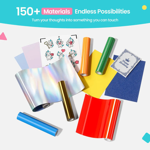 Portable Vinyl Cutter Kit With Carrying Case Bundle for DIY sticker making featuring a variety of colorful vinyl sheets and tools