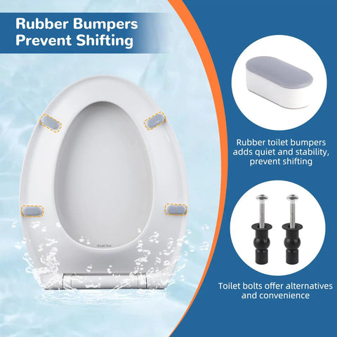 Elongated Soft Close Toilet Seat With One Click Release, Easy Oval Replacement With Bolts Hinges And Bumpers, Universal Fit, White
