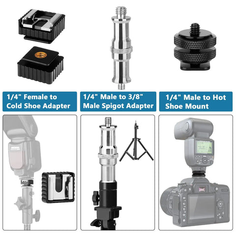 Camera Tripod Adapter Stash Includes 26 Piece Threading Screws One Quarter To Three Eighth Hot Shoe Converter Quick Release Brass Hardware Rig Ready No Sweat Game Changing, showing various brass adapter types.