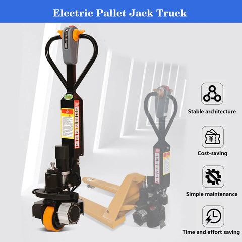 Heavy Duty Electric Pallet Jack Truck With 4409 Lbs Capacity And Powerful Drive Motor For Indoor Storage Warehouse Material Handling Jobs, featuring joystick.