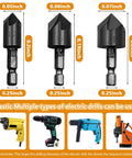 Five Flute Countersink Drill Bit Set For Wood And Plastic, Precision Chamfer Bits 12-19mm shown with compatible drills