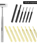 All In One Hammer And Punch Set With Chrome Plated Steel Hammer Nylon And Brass Heads 15 Piece Punch Kit With Brass Steel And Nylon Punches In Durable Plastic Case displayed