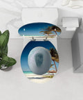 Round Resin Toilet Seat Decked Out In Tropical Beach Thatched Roof Art Soft Close Quick Release Hinges No Drama Quick Install For American Standard Toilets with ocean view design
