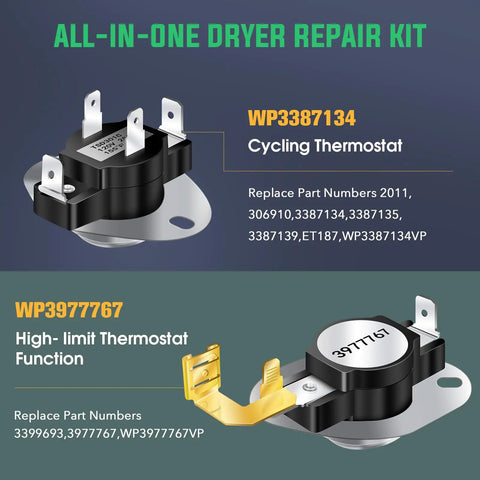 Beefed Up Heavy Duty Dryer Heating Element Kit with Standard Terminals Cycling Thermostat High Limit Thermostat