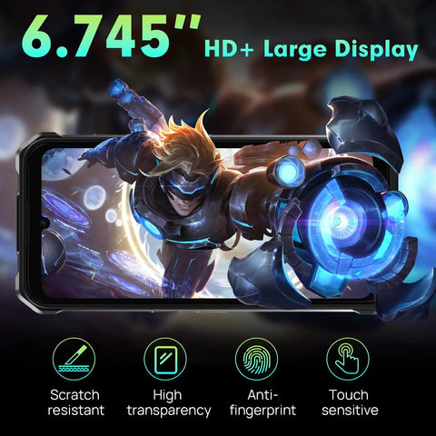 Ultra Rugged Unlocked Android 15 Powerhouse Packed With Massive 10000mAh Battery And Kickass 128dB Speaker Ironclad Waterproof Cellphone featuring 6.745" HD+ Display.