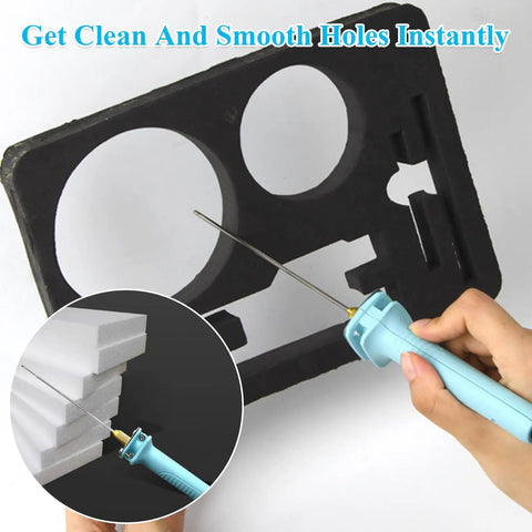 30W Foam Cutter Pen Kit with 15cm Hot Wire Power Adapter cutting styrofoam for art projects and model making, shown in use.