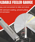 Universal Spark Plug Gap Tool With Feeler Gauge for 10mm to 16mm plugs, showing foldable metal gauge and easy grip handle.