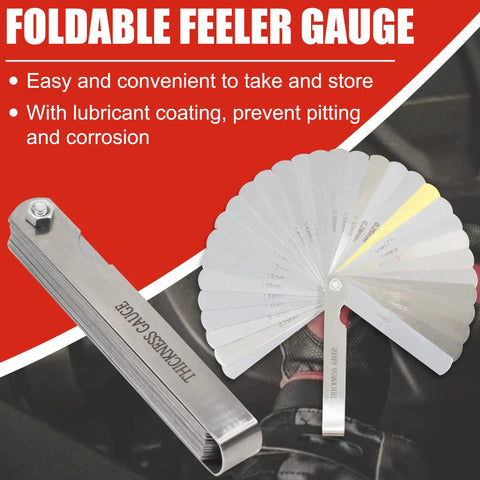 Universal Spark Plug Gap Tool With Feeler Gauge for 10mm to 16mm plugs, showing foldable metal gauge and easy grip handle.
