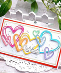 Colorful handmade card using Love Hearts Metal Die Cuts Frame Set 4 Pieces Silver Embossing Dies for scrapbooking with heart designs.