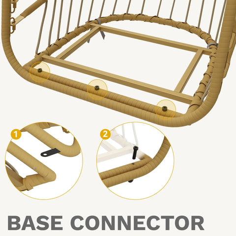 Base connector of Beige Wicker Egg Chair With Stand For Indoor And Outdoor Use Foldable Hanging Hammock Cushions Included 300 Lbs Capacity