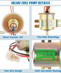12V Inline Fuel Pump Go-To Low Pressure 3 To 6 PSI Delivers 30 GPH Universal Electric Fuel Pump for carburetors and engines