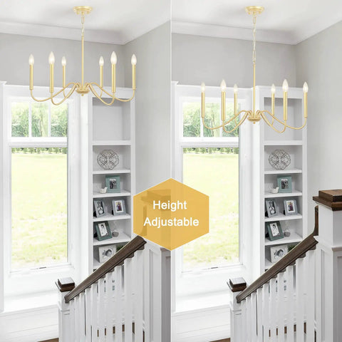 Dope Gold Dining Chandelier 6 Light Modern Farmhouse Industrial Candlestick Pendant Lighting For Kitchen Island Living Room Hallway Entryway Foyer Height Adjustable Chain For Sloped And Flat Ceilings