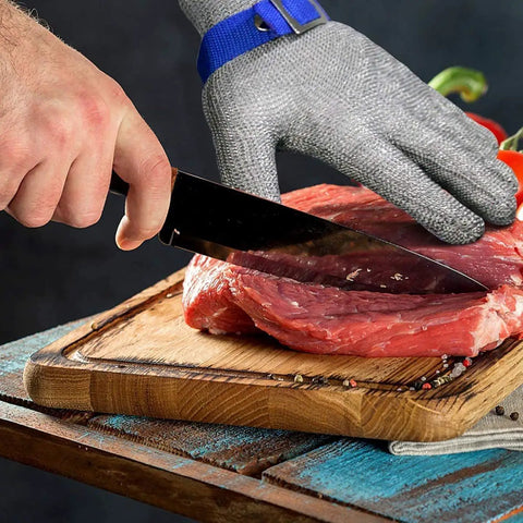 A9 Cut Resistant Kitchen Glove With Food Grade Stainless Steel Wire Mesh For Knife Safety during meat slicing, chef-grade large size