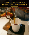 Pouring coffee into 8 Oz Disposable Coffee Cups 500 Pack, Leakproof Thickened Paper Cups, ideal for office and parties.