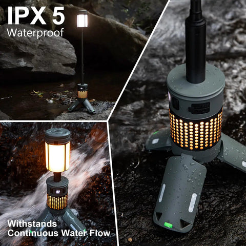 Close-up of Telescoping Camping Light With Stand, Powerhouse 12000mAh Rechargeable Lantern in water, showing IPX5 waterproof feature