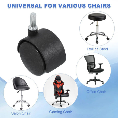 8 Pack 2 Inch Nylon Office Chair Wheels Replacement Heavy Duty Casters Universal Fit, shown with various compatible chairs