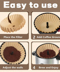 Step-by-step guide showing Top Shelf Unbleached Paper Coffee Filters 500 Pack for Hamilton Beach urn in use.
