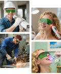 Kickass Laser Safety Glasses With OD4 Plus Protection For 180nm To 660nm Wavelengths in use by workers and models.