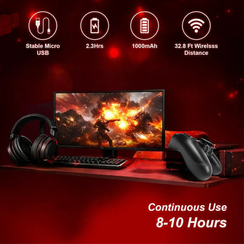 Next Level Wireless PS4 Controller With Dual Vibration Motion Sensing Touchpad Built In Speaker And Three Point Five Millimeter Headphone Jack For PS4 Pro Slim And PC Bluetooth Two Point Four Gigahertz next to gaming setup
