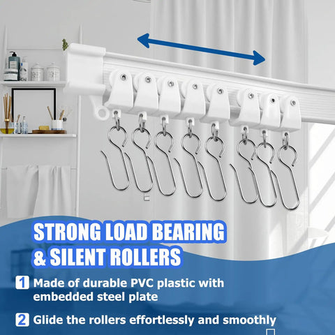 Heavy Duty Flexible Ceiling Curtain Track Three Meter Bendable PVC With Embedded Steel Plate Ceiling Mounted Curtain System For Windows And Room Dividers RV And Shower Easy Install Includes 26 Rollers 26 Hooks 9 Brackets, white ceiling track with rollers