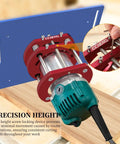 Heavy Duty Router Table Lift With Killer Four Jaw Clamping For 65 Millimeter Motors Offering Dead Precise Two Inch Height Adjustment For No Fuss Woodworking Setups, showcasing detailed height adjustment mechanism.