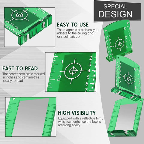 Four Pack Magnetic Laser Target Cards With Stand For Green And Red Laser Levels High Visibility Target Plates In Green And Red Easy Alignment And Precise Calibration For Builders Contractors And DIY Pros, 10x7 cm