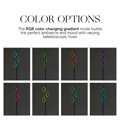 RGB Color Changing Floor Lamp With Tall Tree Design showing various LED color options for ambience and vibe