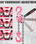 Mini Lever Hoist Half Ton 1100 Lbs Capacity 10 Ft Lift Portable Aluminum Ratchet Chain Hoist with 360-degree rotation, pink