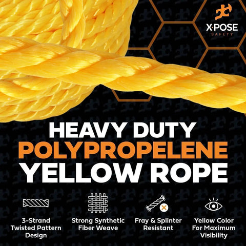 Yellow 3/8 Inch Beefy Heavy Duty Polypropylene Rope 1200 Feet For Outdoor And Marine Use, close-up of rope texture