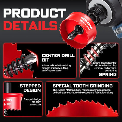 4 Piece Impact Hole Saw Set For Thin Metal Wood PVC And Drywall Includes 7/8 1-1/8 And 1-3/8 Inch M42 Cobalt Bi Metal Cutters