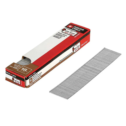 Professional Grade 18 Gauge Brad Nails One Inch Long With Smooth Shank And Straight Strip Format In A Tough One Thousand Count Box.