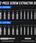 32-piece screw extractor set featuring drill bits, extension shaft, socket adapter for easy removal of rusty stripped screws and bolts.