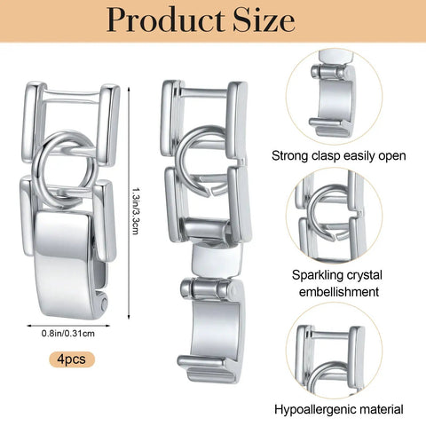 4 Pack Silver Bracelet Extender Set With Foldover Adjustable Extenders featuring 33mm openings and easy clip design