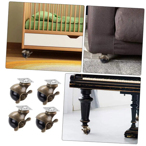 Heavy Duty Vintage Brass Plate Caster Wheels For Furniture And Workbenches Pack Of Four Two Inch universal rollers shown under furniture.