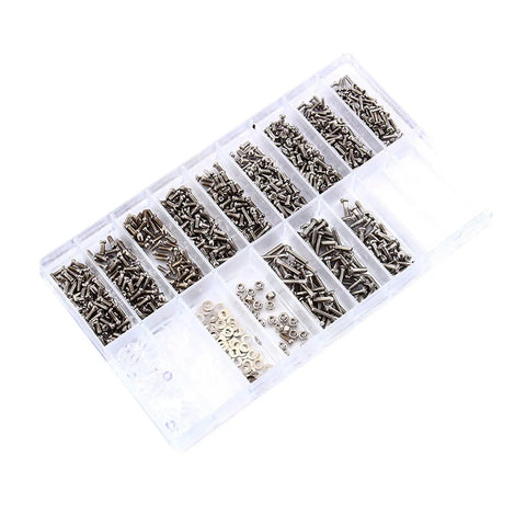 Legit Stainless Steel Micro Screw Nut Washer Assortment For Glasses Eyewear And Watches Jewelry Repair with assorted screw sizes in clear organizer.
