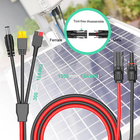 10 Ft 6 In 1 Solar To XT60 Anderson Extension Charge Cable Kit For DIY Solar Setups With Connectors and Copper Conductors