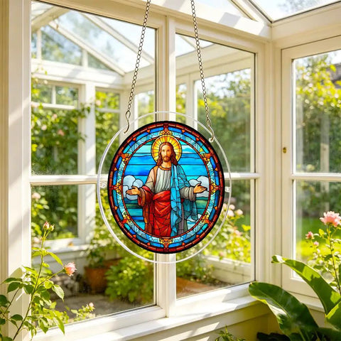 DIY 135 Piece Acrylic Suncatcher Jigsaw Puzzle Kit for Windows and Garden Decor, 7.3 Inch Stained Glass Style Sun Catcher