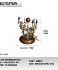 Antique Brass Orrery Desk Model, Handcrafted Vintage Gear System With Planetary Orbits From Mercury To Moon, 8 Inch Diameter
