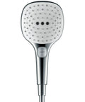 Raindance Select E120 Handheld Shower Head In Brushed Nickel, 2.5 GPM Flow, front view of spray face with multiple nozzles.