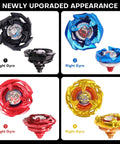 Stadium Battling Set With 4 Spinning Tops 2 Launchers And Arena Featuring X Acceleration Rail, showing four colorful tops