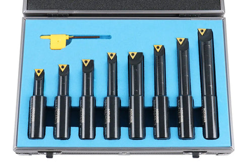 Beefy Round Shank Indexable Boring Bar 3/4 Inch With Dual TCMT Inserts For Lathe Machining, Includes TCMT21.5 And TCMT22 set in case
