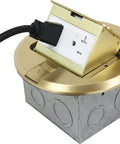 Round Pop Up Floor Box Kit with 6 Inch Cover, 20A Tamper Weather Resistant Outlet showing plugged-in cord