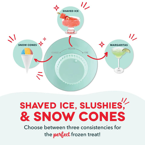 Score This Electric Shaved Ice And Slushy Maker For Instant Summer Vibes And Perfectly Fluffy Snow Cones with adjustment dial and frozen treats.