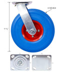 No More Flat Tire Headaches Hey Heavy Duty 10 Inch Flat Free Caster Set 2 Swivel 2 Rigid with blue rubber wheels and steel hub.