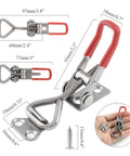 Beefy Heavy Duty Adjustable Toggle Latch Clamp 4001 Style Made From 304 Stainless Steel Quick Release Hasp Clamp With 390 Lbs Holding Capacity For Smoker Lid Jig Box Case Includes Screws with dimensions labeled.