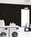 Laundry room with black geometric wallpaper, Dope Black Geometric Peel And Stick Wallpaper Self Adhesive Removable Matte For Easy Home Decor