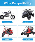 Compatibility chart for the One Point One Inch Motorcycle Slip On Muffler Universal 28mm Exhaust Silencer showing dirt bike, ATV, mini bike, go-kart.